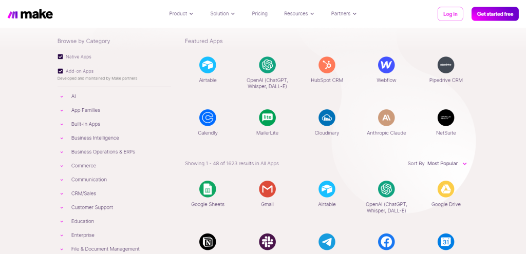 make(integromat)ほぼすべてのアプリと連携が可能