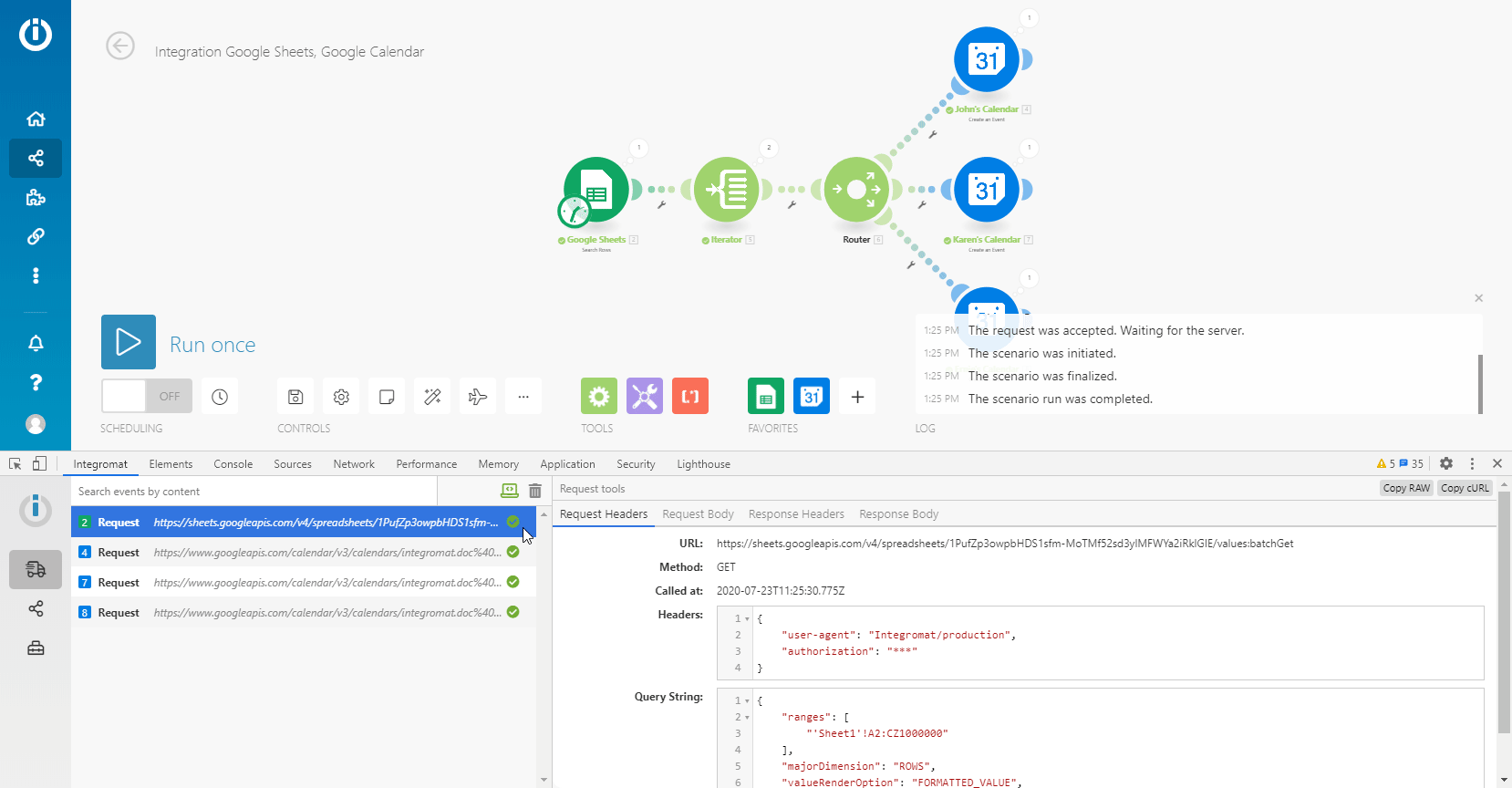 make(Integromat) DevToolでJSON形式またはcURLでのリクエストの取得