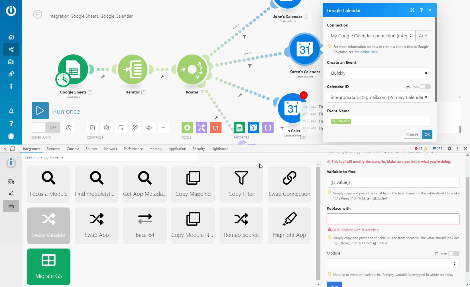 make(integromat) DevToolでの変数の置き換え