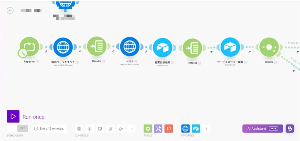 Make.comによる自動化のフローチャート